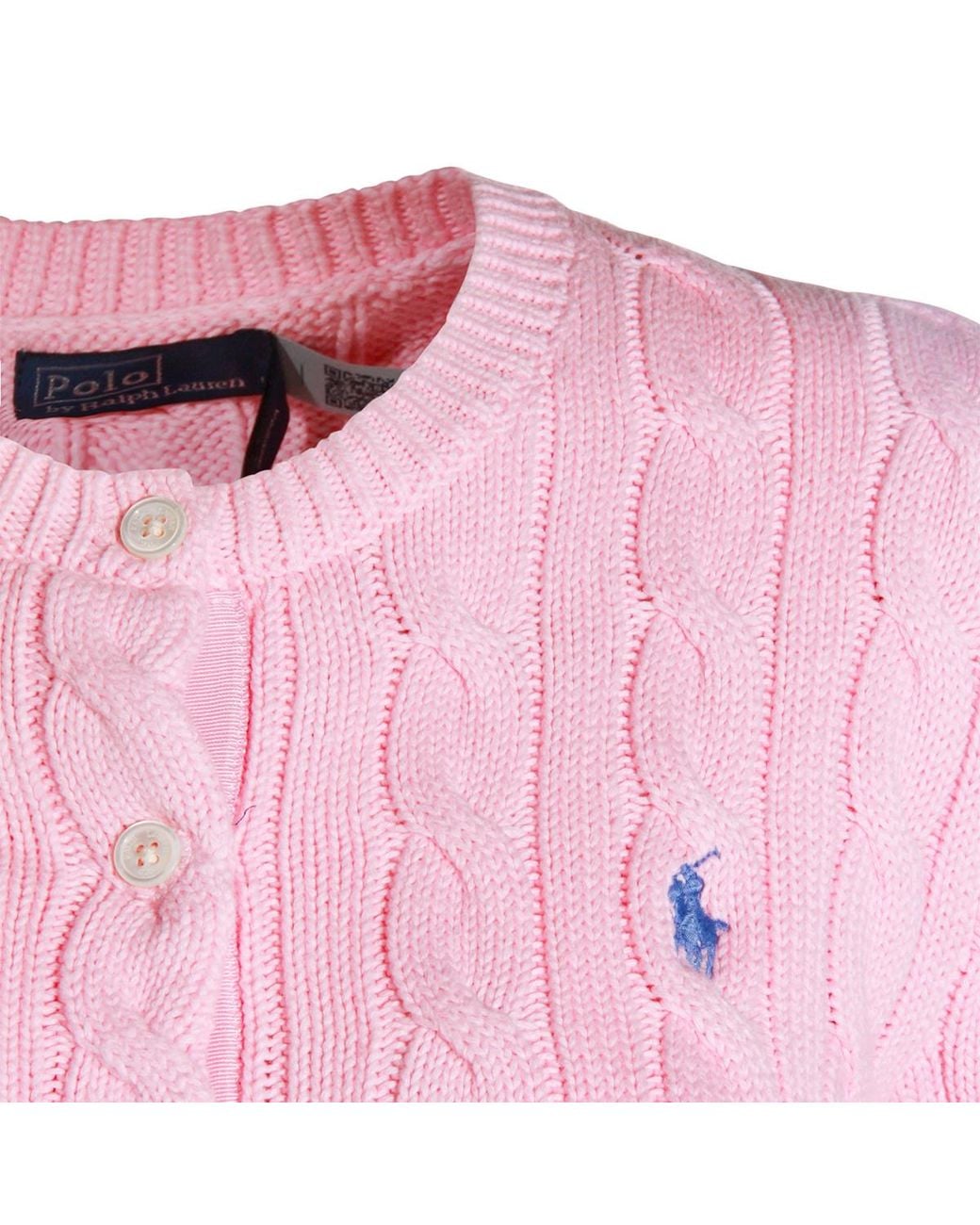 Polo Ralph Lauren Pink Cable-Knit Cotton Crewneck Cardigan
