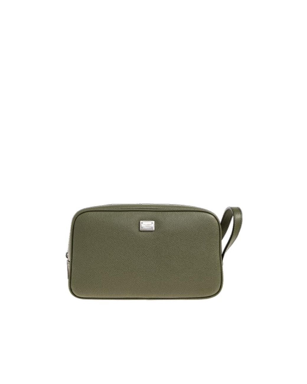 Dolce & Gabbana Green Logo-Plaque Clutch Bag for men