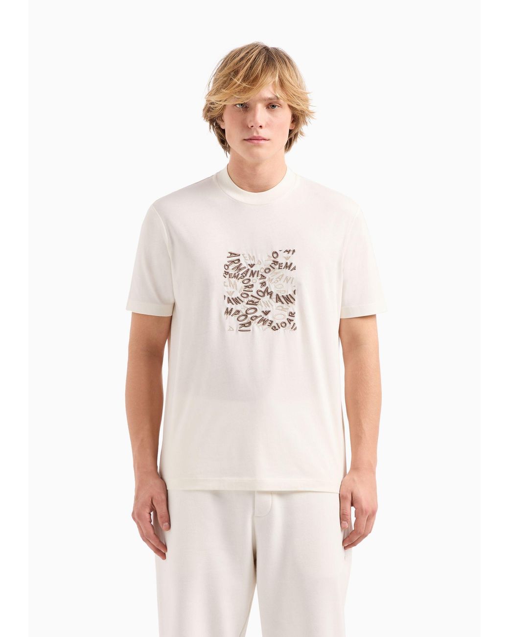 Emporio Armani White Logo-Print Cotton T-Shirt for men