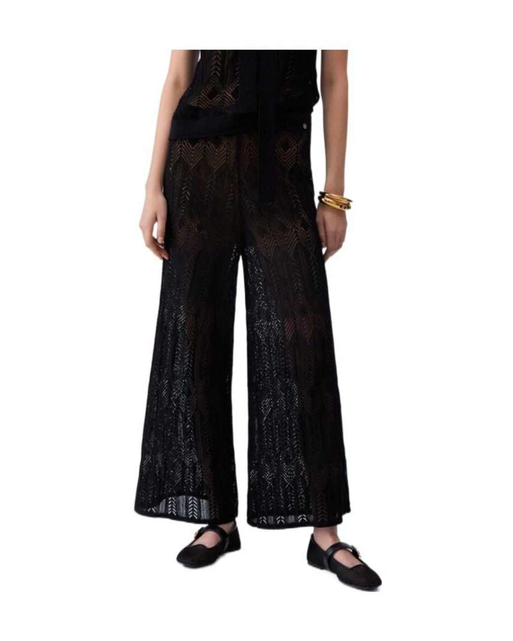Liu Jo Black Openwork Wide-Leg Pants