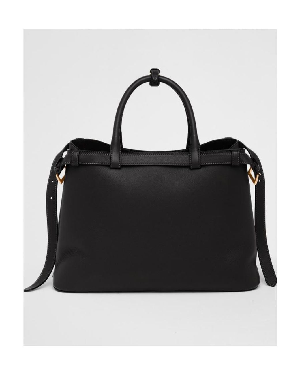 Prada Black Buckle Medium Leather Handbag With Double Belt