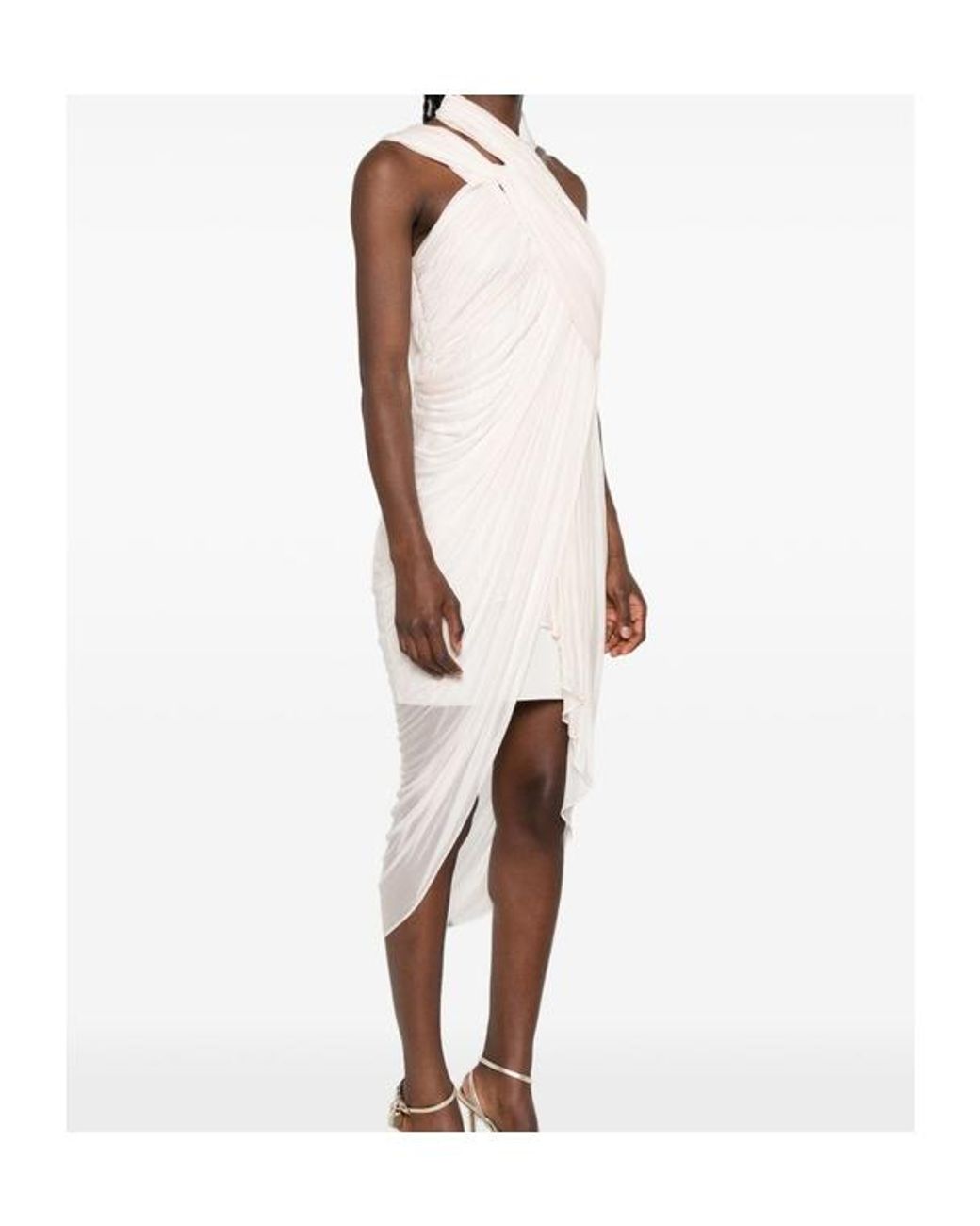Balmain White Draped Asymmetric-Hem Mini Dress