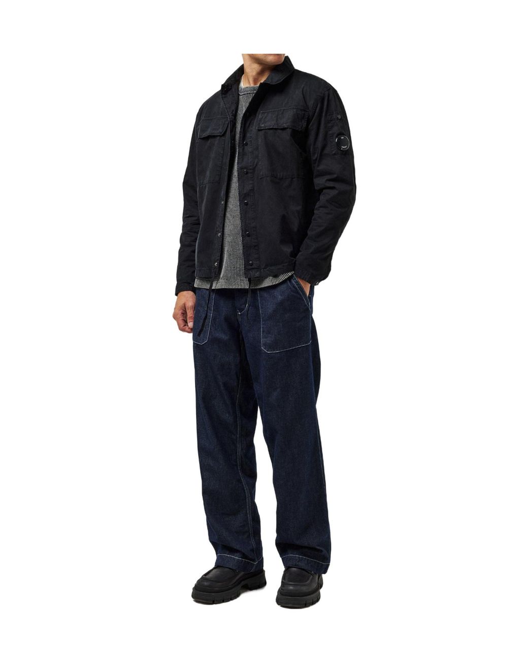 C P Company Black Collared Workwear-Style Shirt Jacket for men
