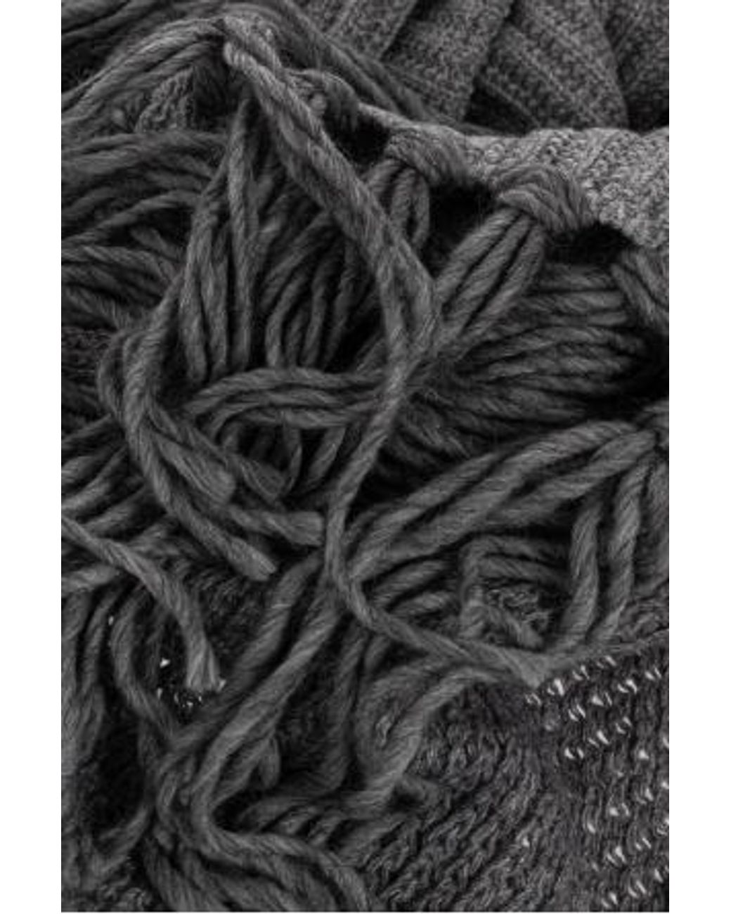 Moschino Gray Ribbed-Knit Fringed Scarf for men