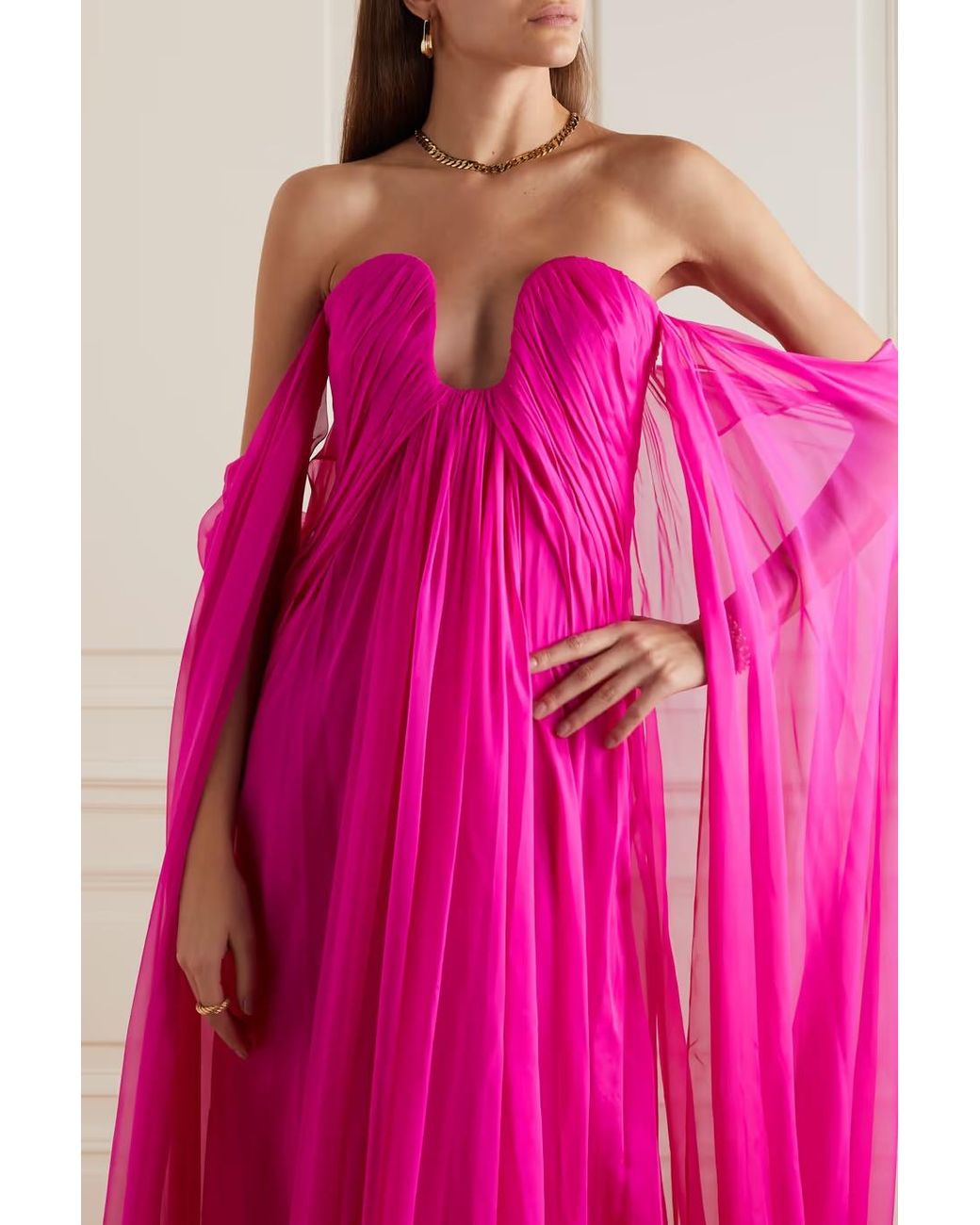 Valentino Pink Strapless Pleated Silk Chiffon Dress Dress