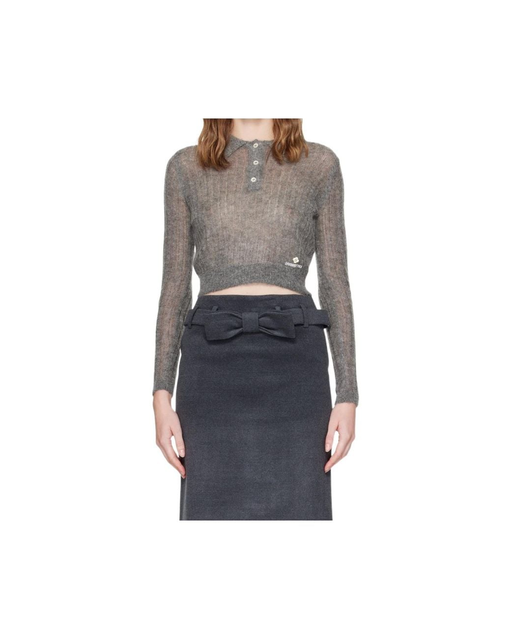 ShuShu/Tong Black Long-Sleeve Knitted Polo Shirt