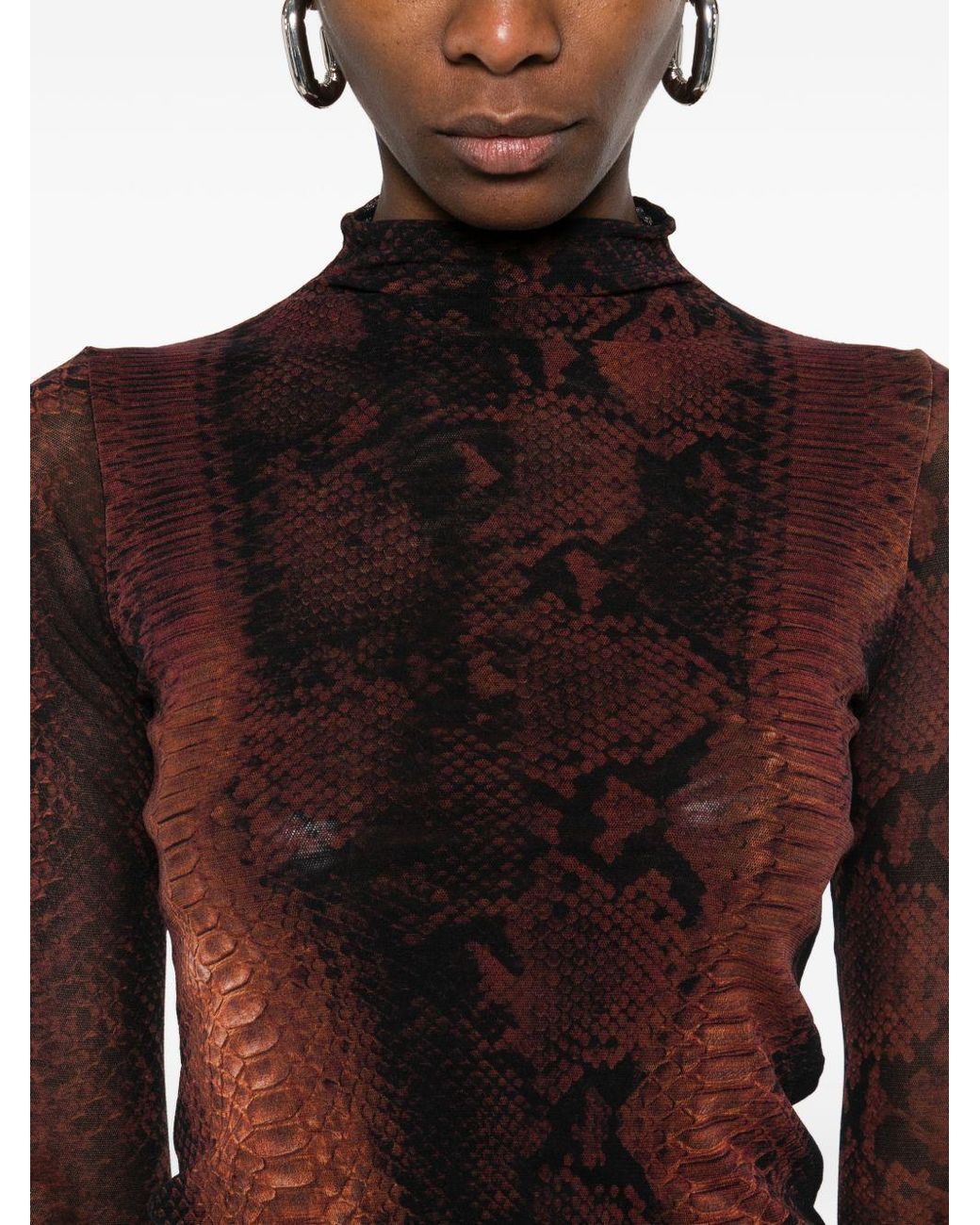 Jean Paul Gaultier Purple Snake-Print Mesh Top