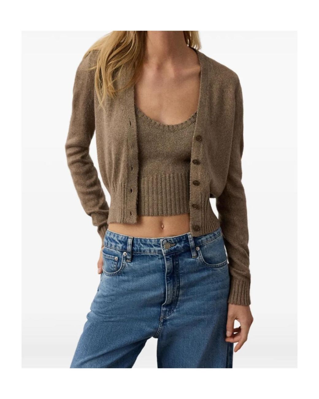 Ralph Lauren Gray Cropped V-Neck Cardigan