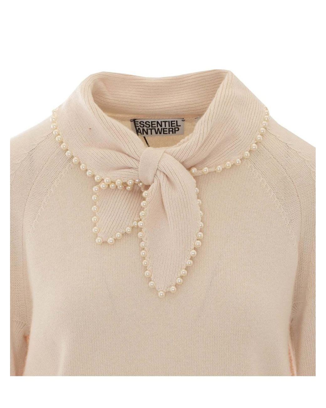 Essentiel Antwerp White Kasa Bow-Collar Sweater