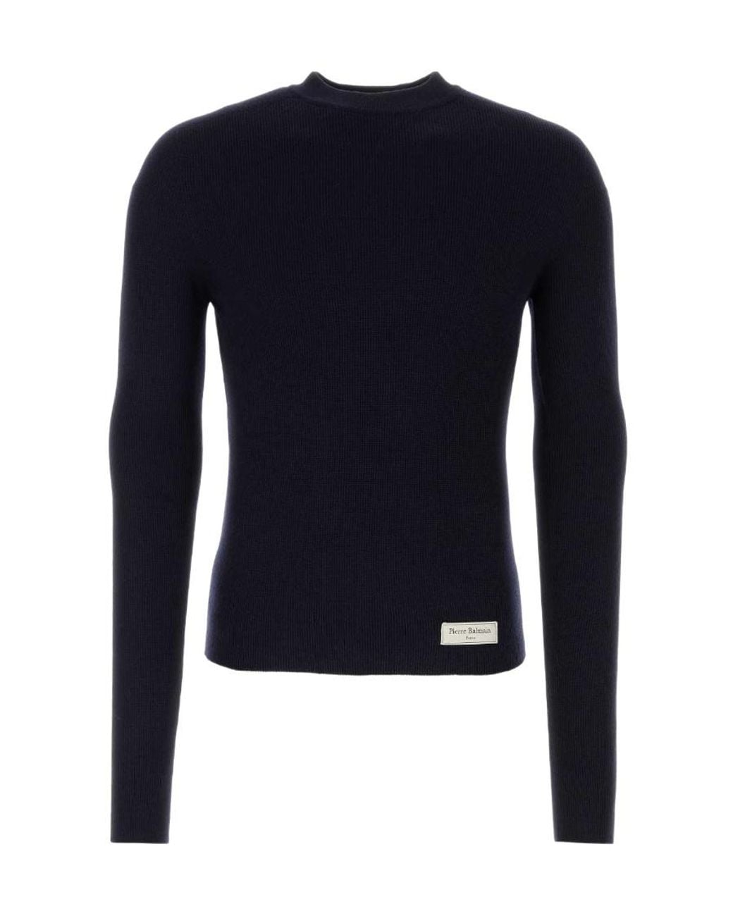 Balmain Blue Logo Patch Knitted Jumper for men