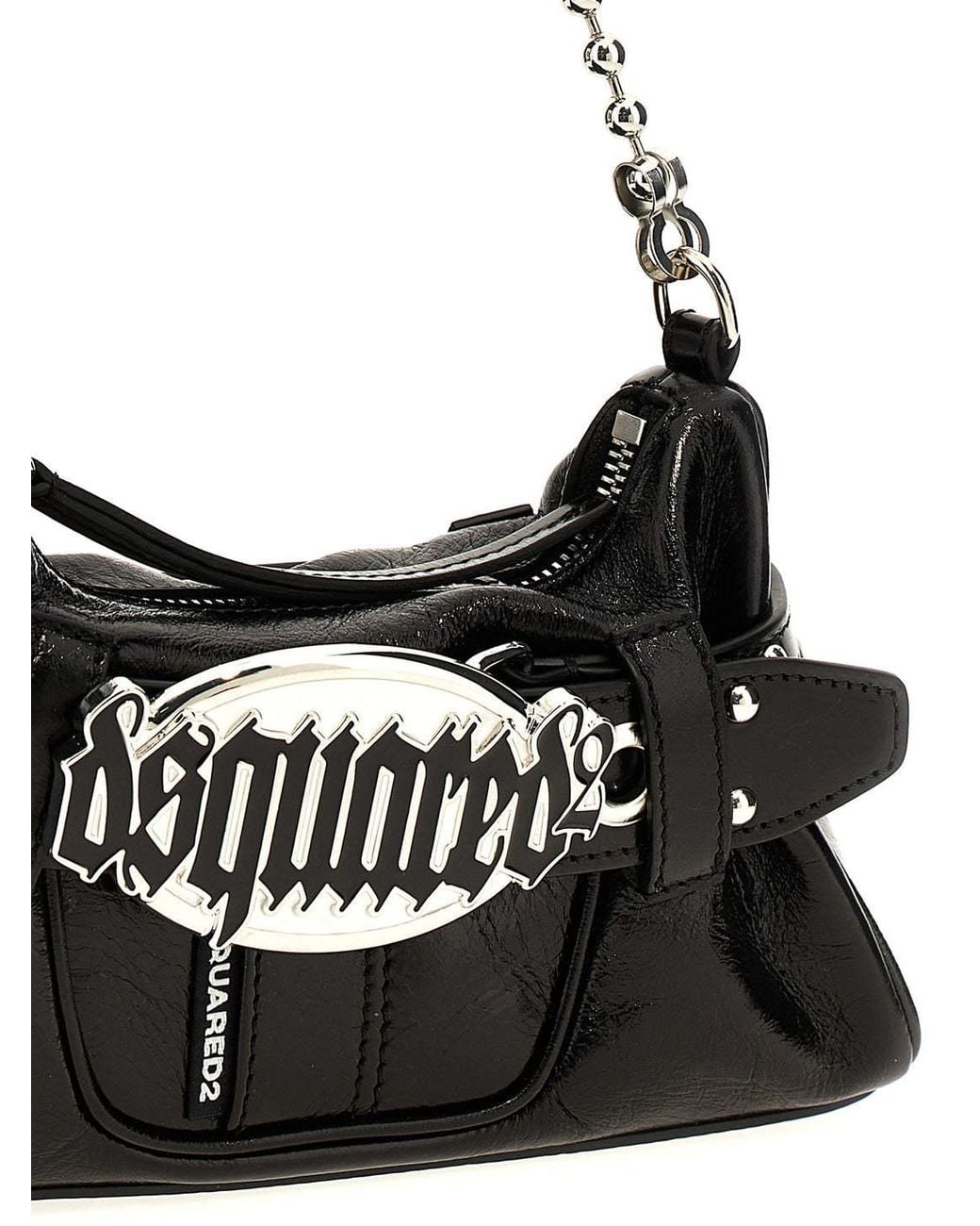 DSquared² Black Gothic Logo Plaque Belted Shoulder Bag