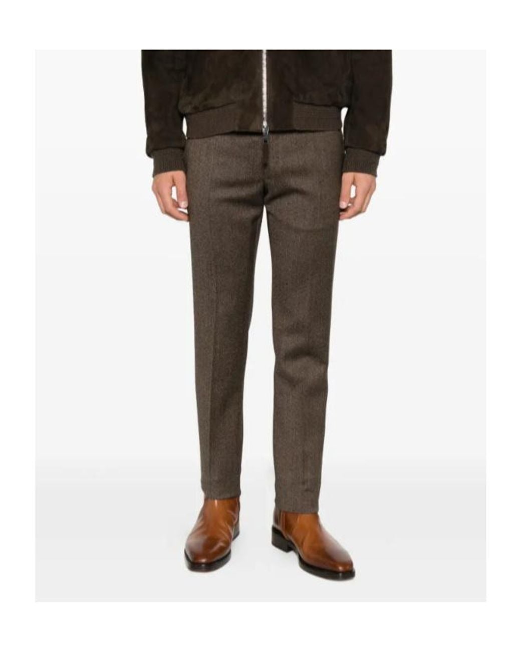 Incotex Brown Slim Fit Tweed Pants for men