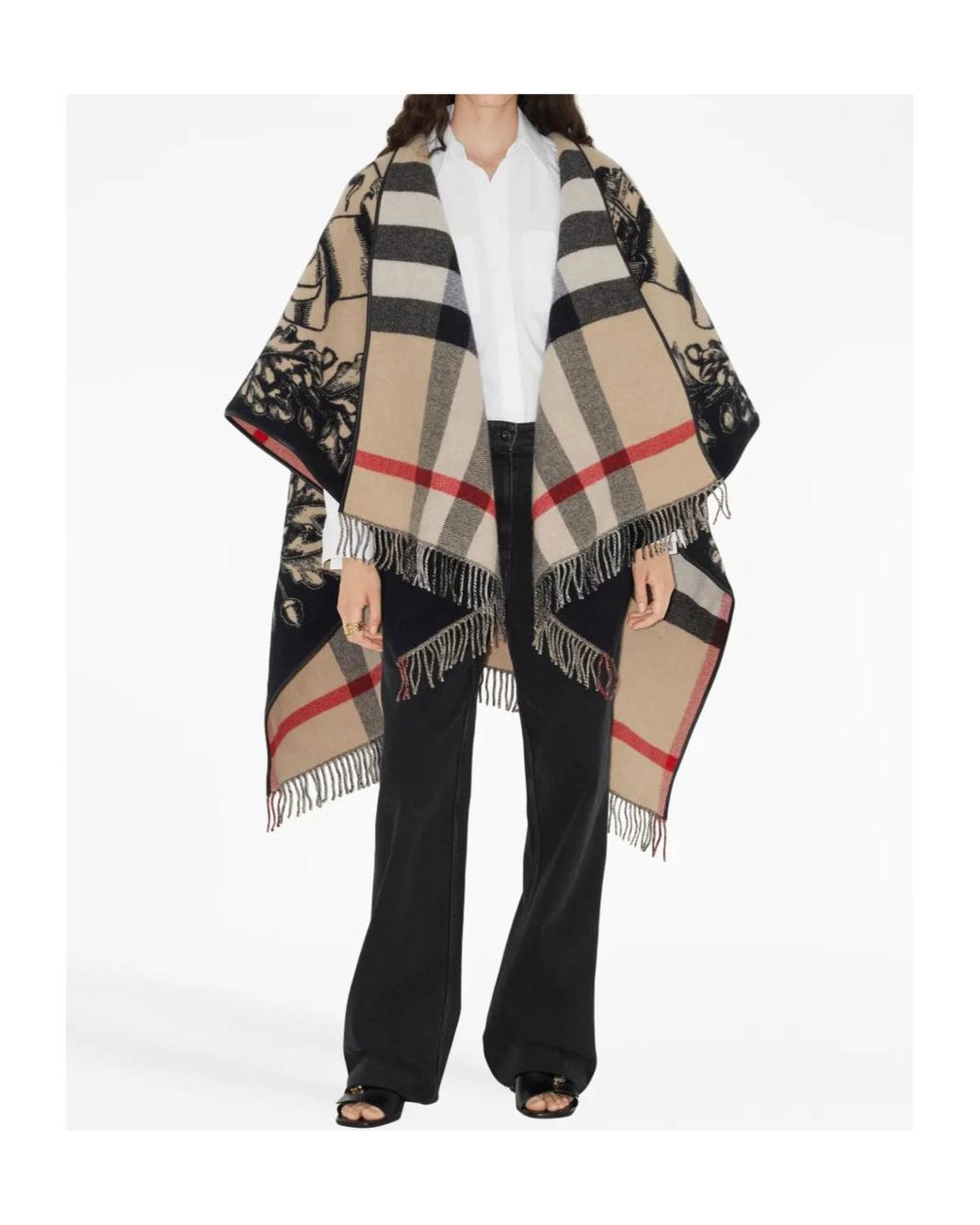 Burberry Multicolor Equestrian Knight Fringed-Edge Cape