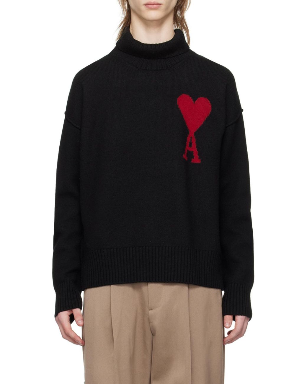 AMI Black Roll-Neck Knitted Jumper