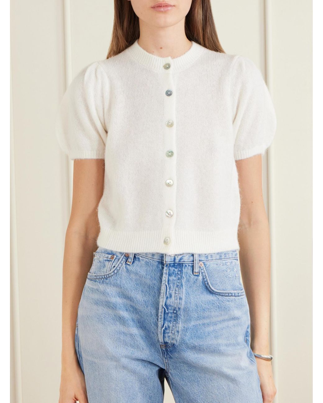 Doen White Wool-Blend Cardigan