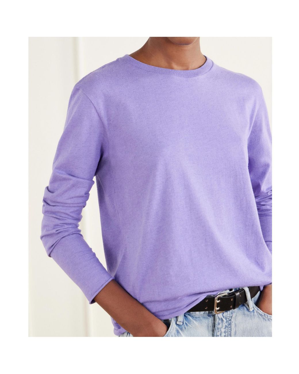 Auralee Purple Rolled-Edge Long-Sleeve T-Shirt