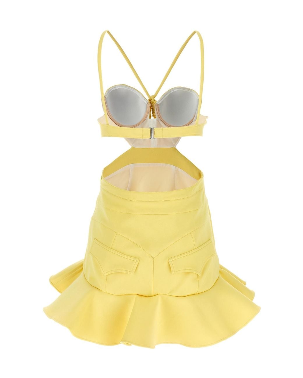 Rabanne Yellow Cut-Out Flounce Mini Dress