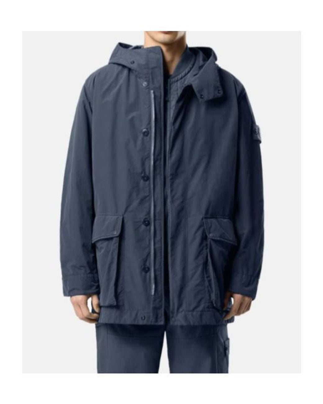 Stone Island Blue Long-Sleeve Hooded Jacket for men