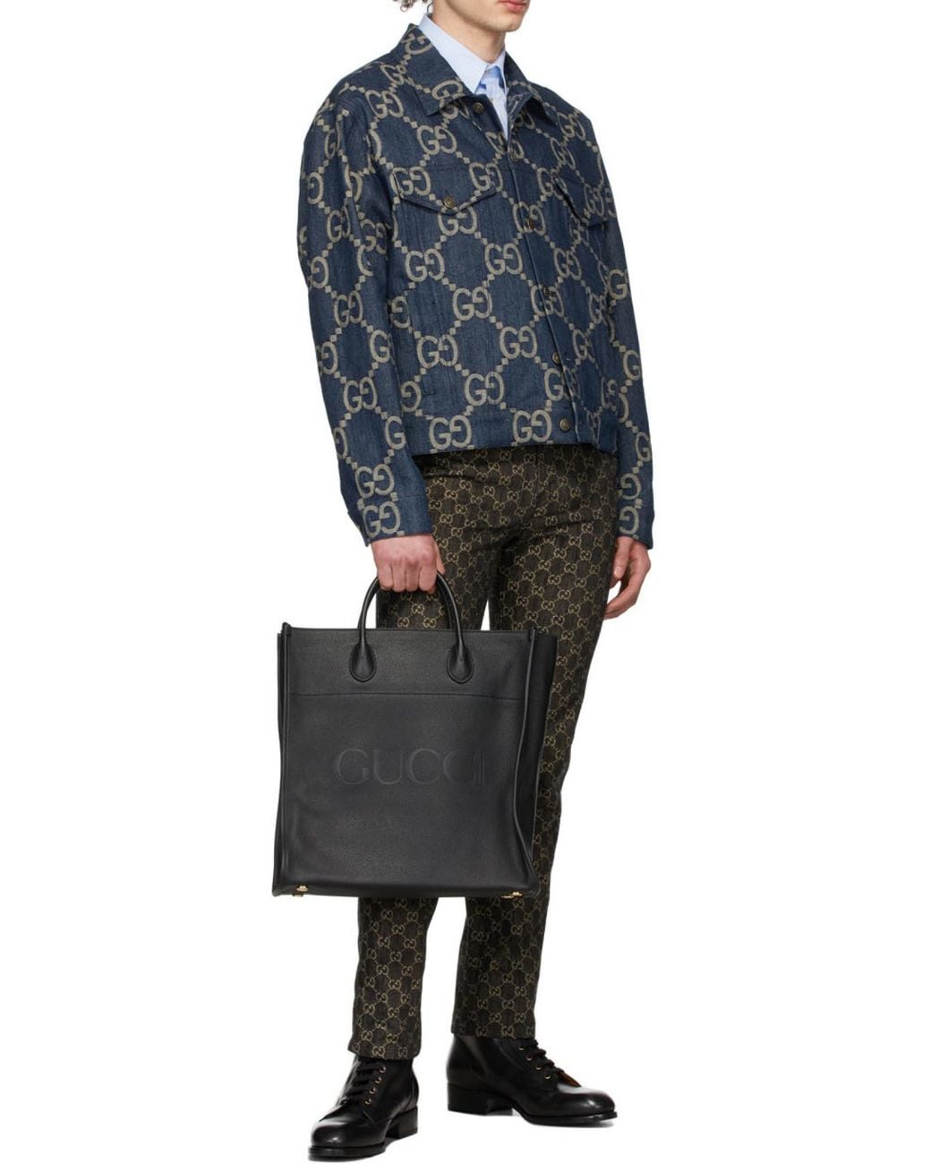 Gucci Black Logo Embossed Top Handle Bag for men