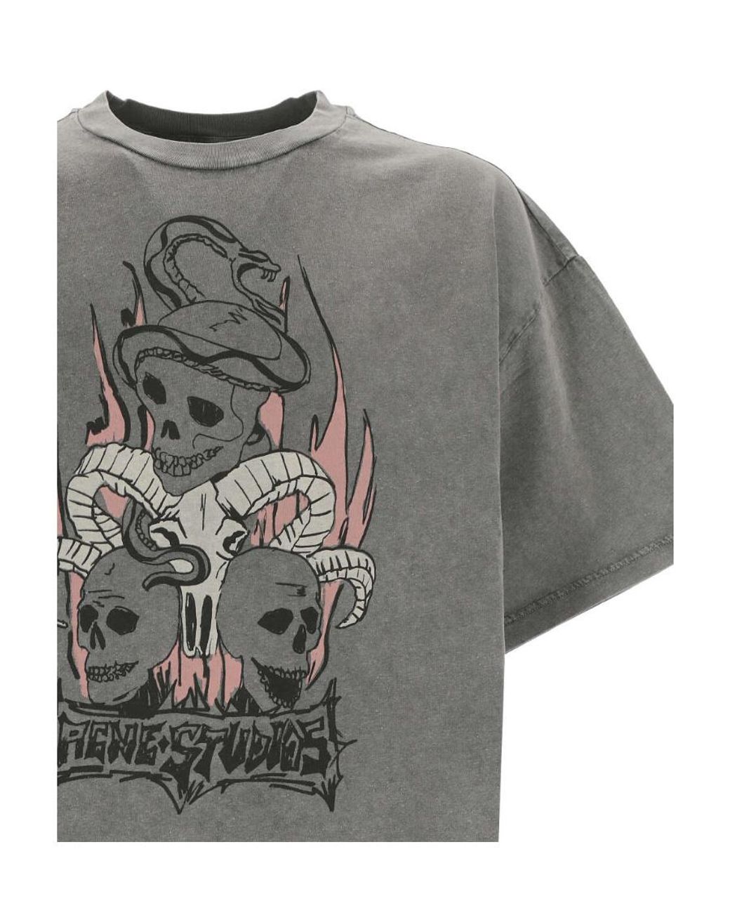 【関税送料無料】acne studios Skull Printed Crewneck T-shirt 3acf865704880360ad0fb2c37471e1