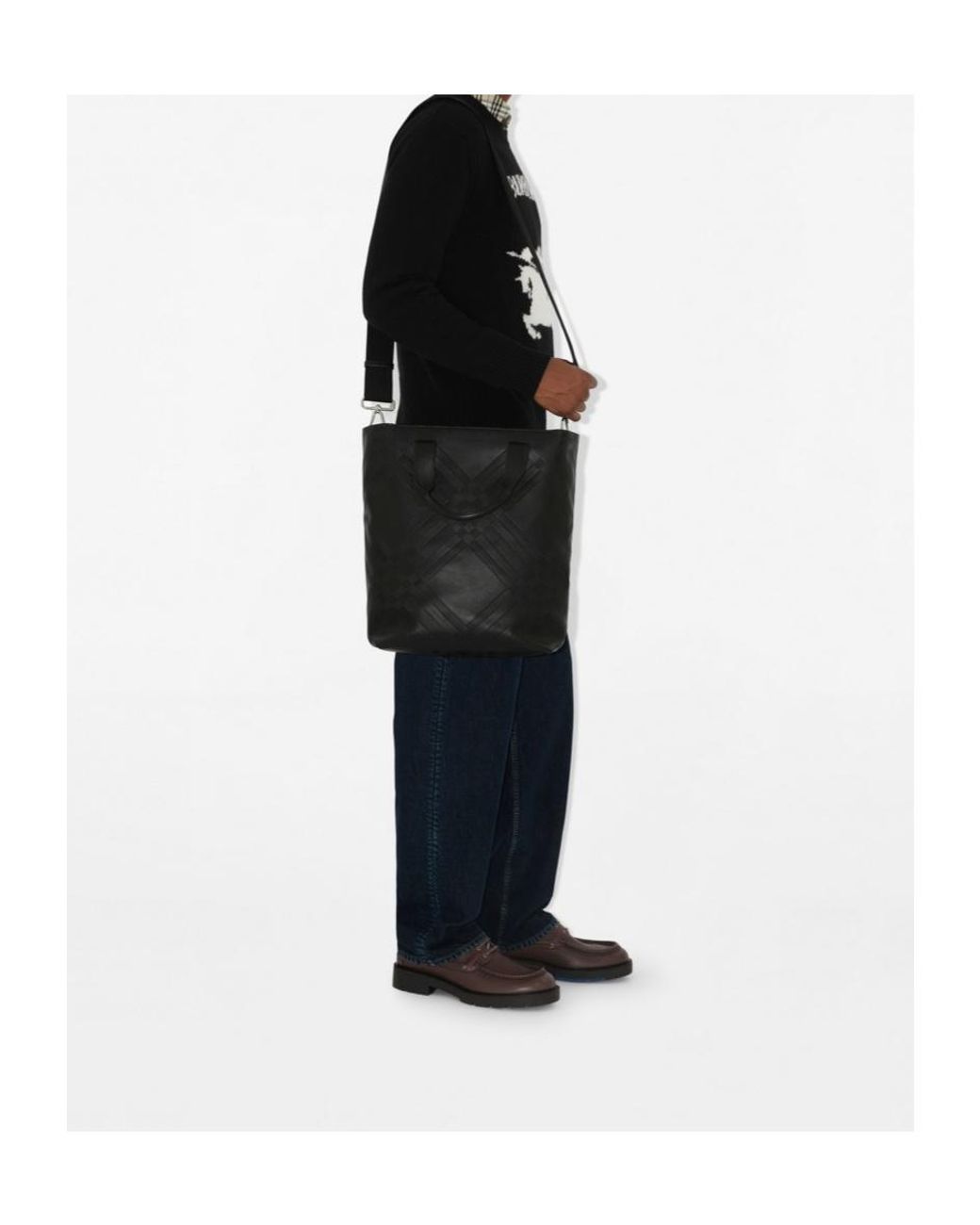 Burberry Black Embossed Check Tote for men