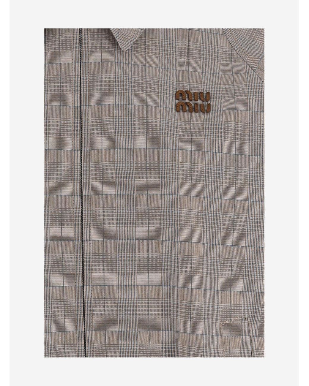 Miu Miu Gray Prince Of Wales Checked Blouson Jacket