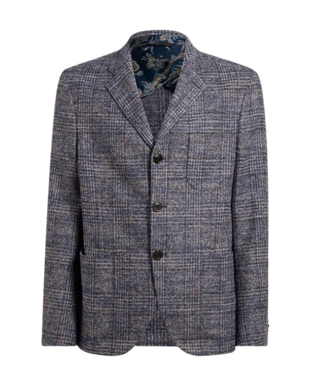Etro Blue Check-Pattern Notched-Lapel Blazer for men