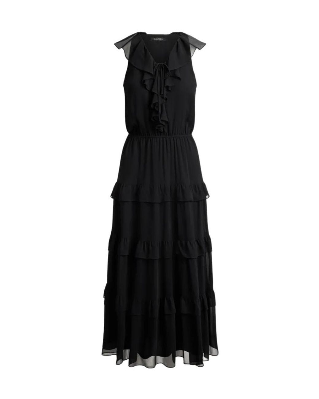 Ralph Lauren Black Ruffle-Trim Maxi Dress