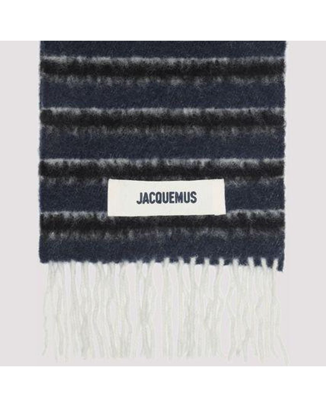 Jacquemus Black Logo Patch Fringed Edge Scarf for men