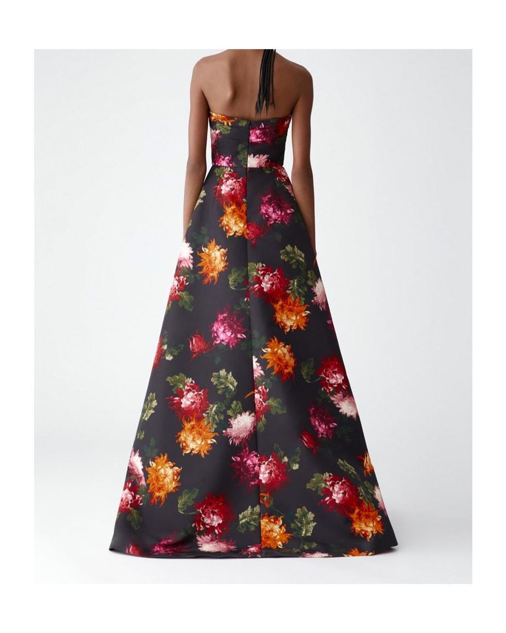 Carolina Herrera Red Chrysanthemum-Print Strapless Gown