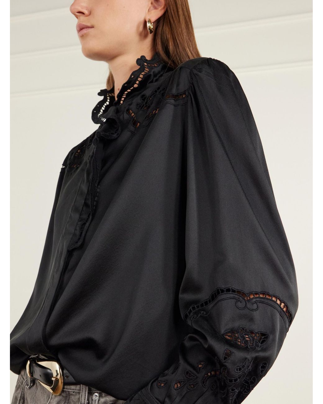 Isabel Marant Black Broderie Anglaise Silk-Blend Blouse