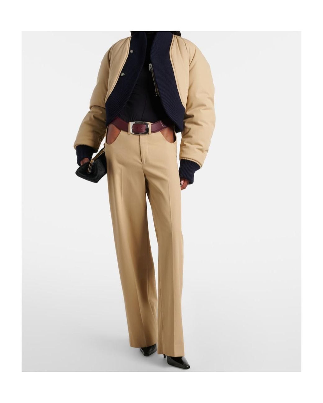 Jean Paul Gaultier Natural Cutout Cotton Wide-Leg Pants