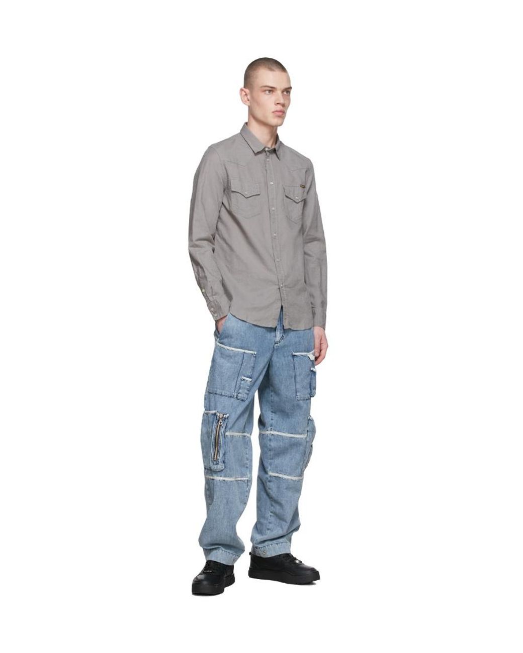 DIESEL Gray Western Long-Sleeve Shirt for men