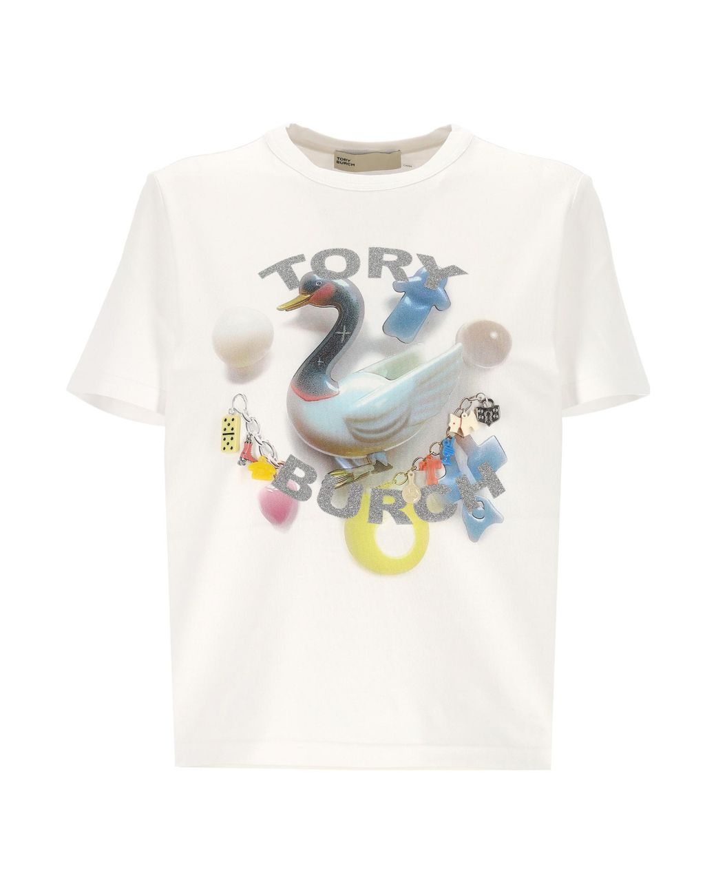 Tory Burch White Graphic Printed Crewneck T-Shirt