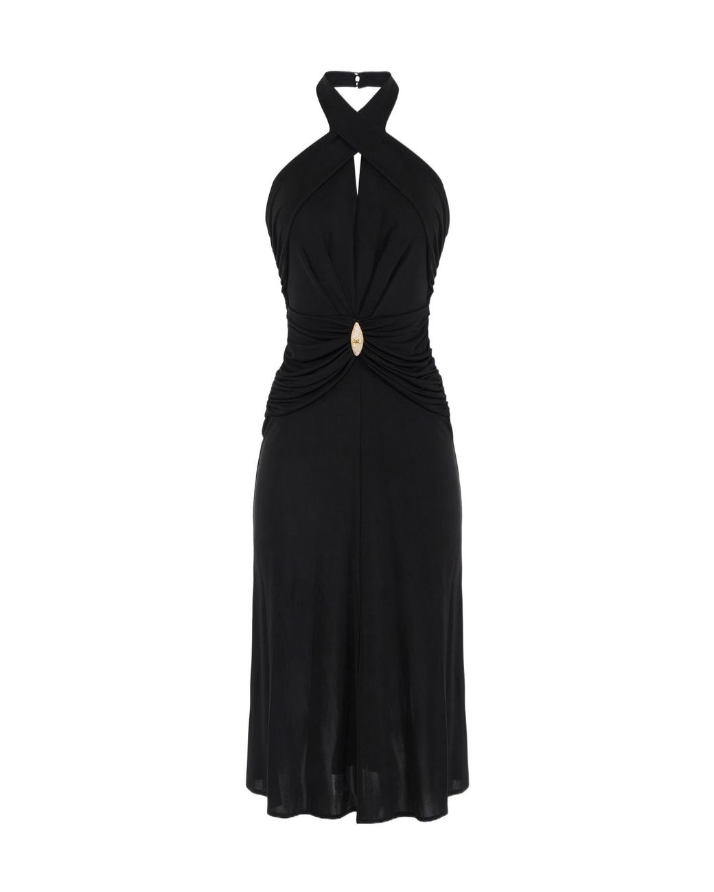 Elisabetta Franchi Black Crossover Gathered Sleeveless Dress