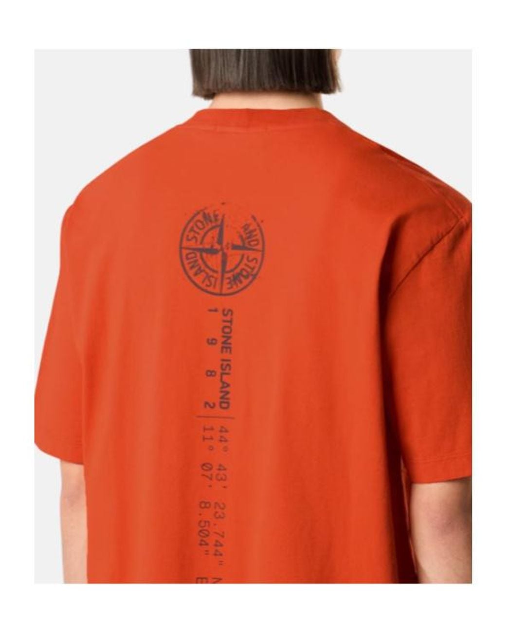 Stone Island Orange Regular-Fit T-Shirt With Vertical Placement Print for men