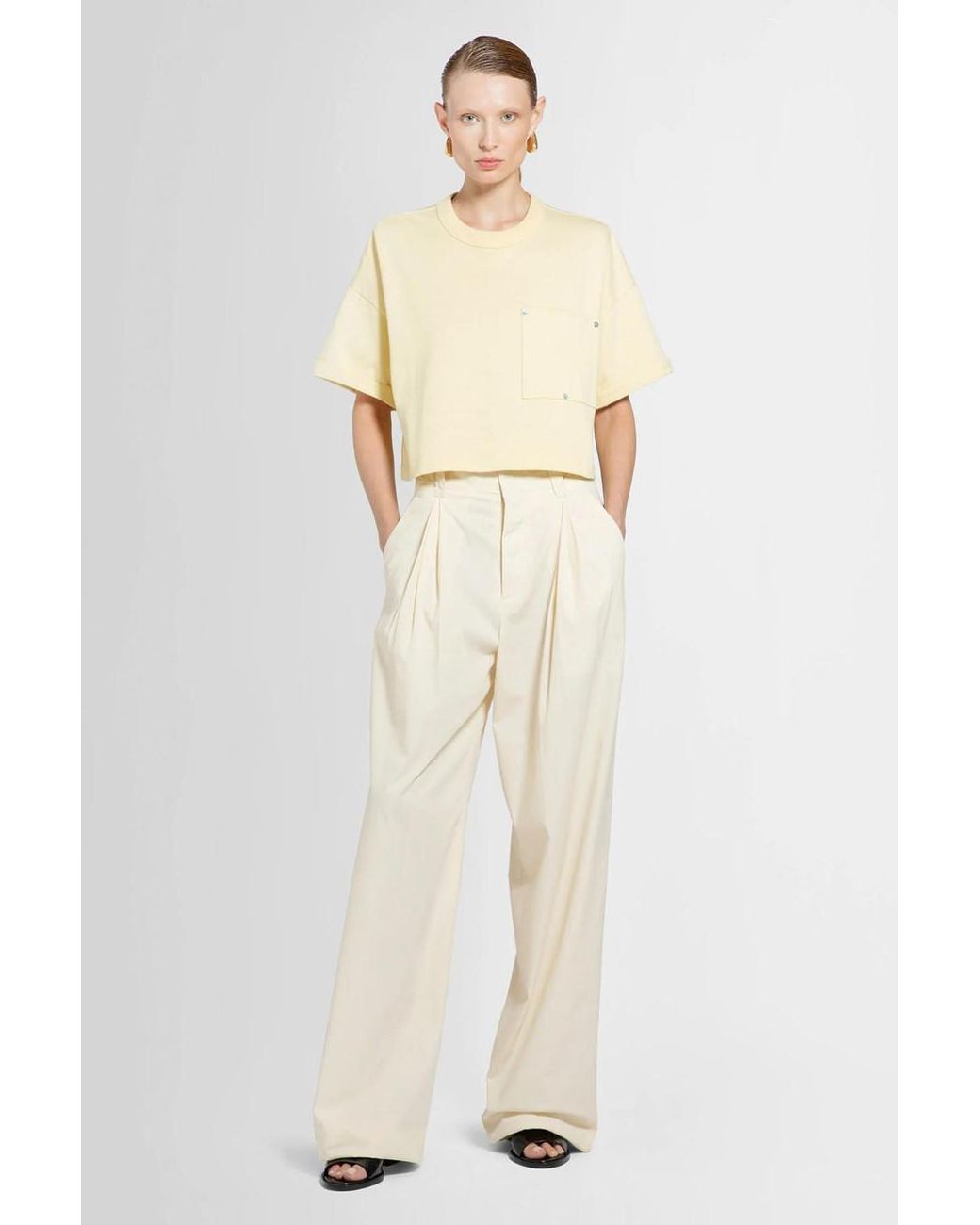 Bottega Veneta Natural Cropped Crewneck T-Shirt