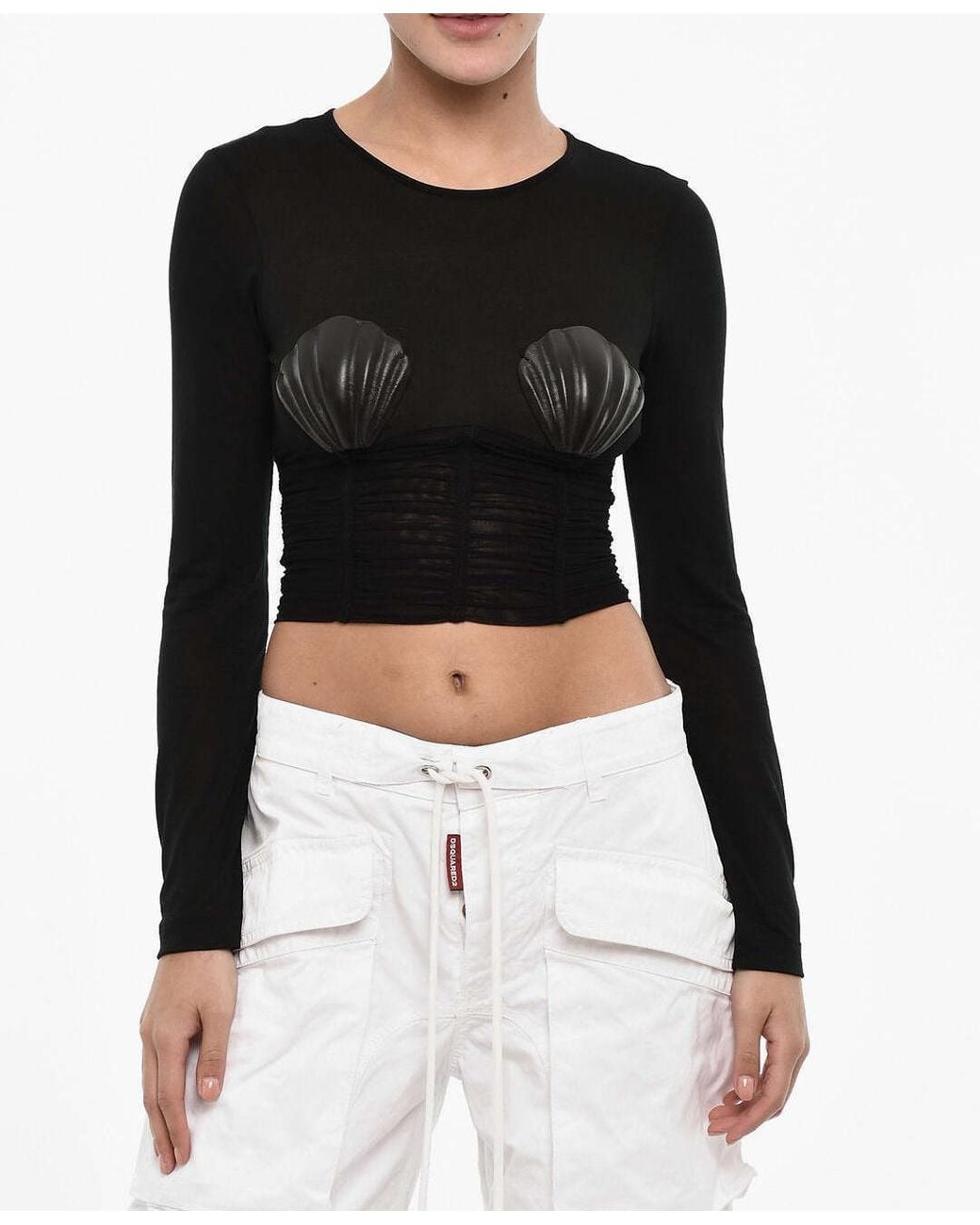 DSquared² Black Shell-Embellished Long-Sleeve T-Shirt
