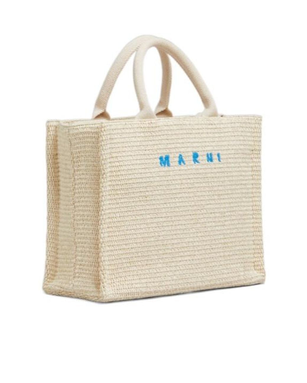 Marni Natural Tropicalia Logo Embroidered Small Tote Bag