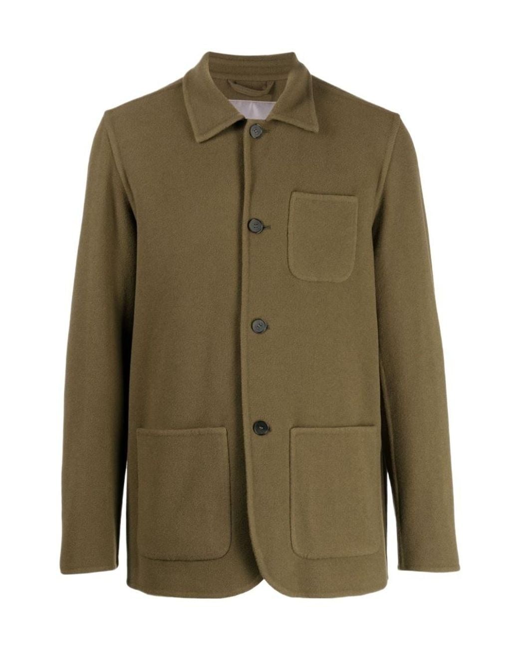 Herno Green Button-Up Virgin Wool Blend Cardigan for men