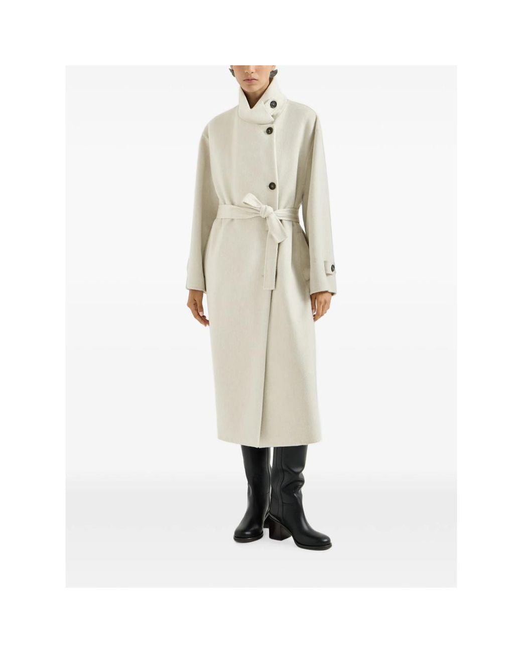 Brunello Cucinelli Natural Single-Breasted Belted Coat