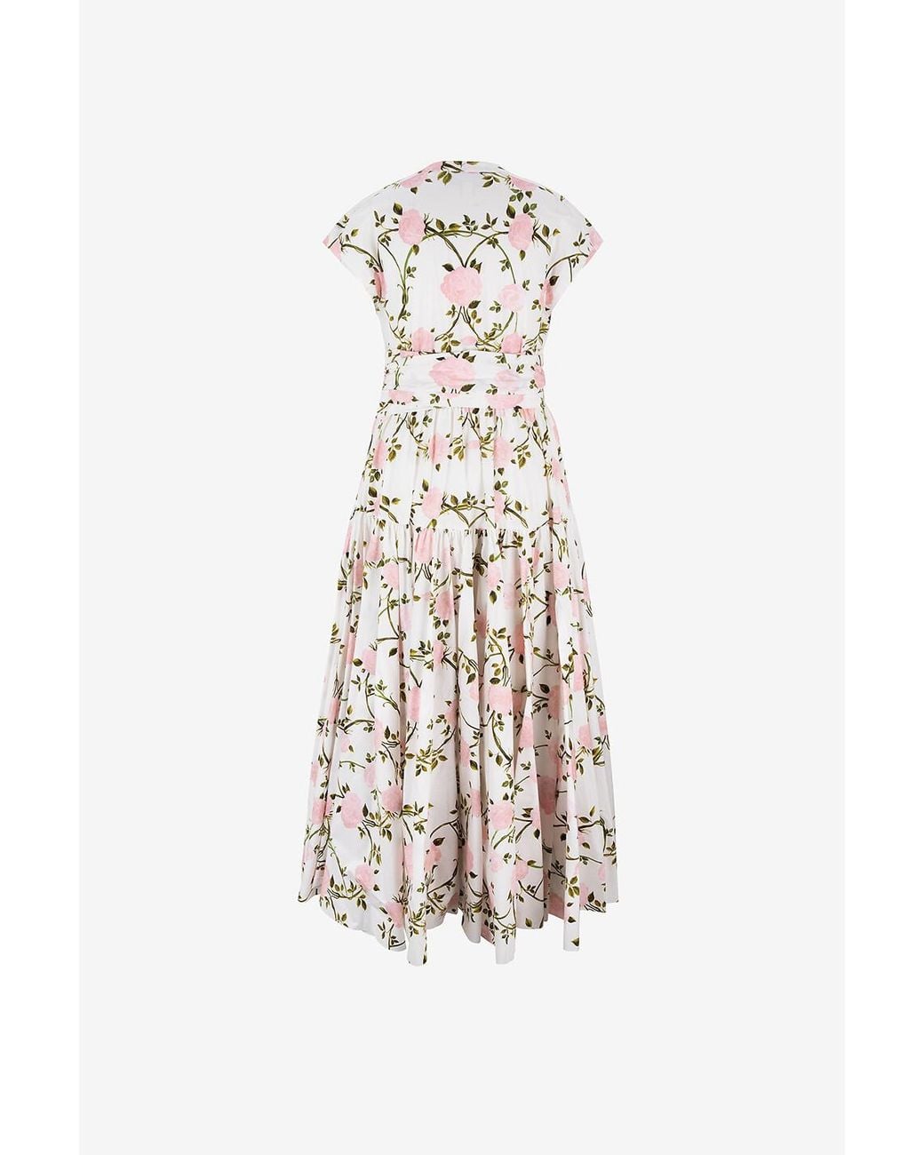 Giambattista Valli White Rose-Print Poplin Long Shirt Dress