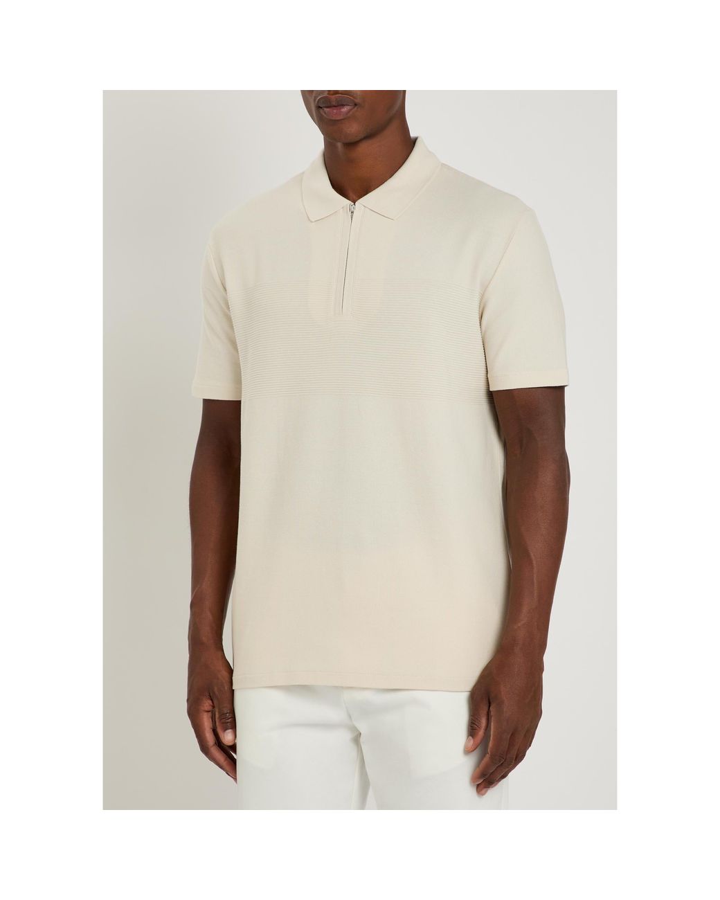 Paul Smith White Cotton Zip Collar Polo Shirt for men