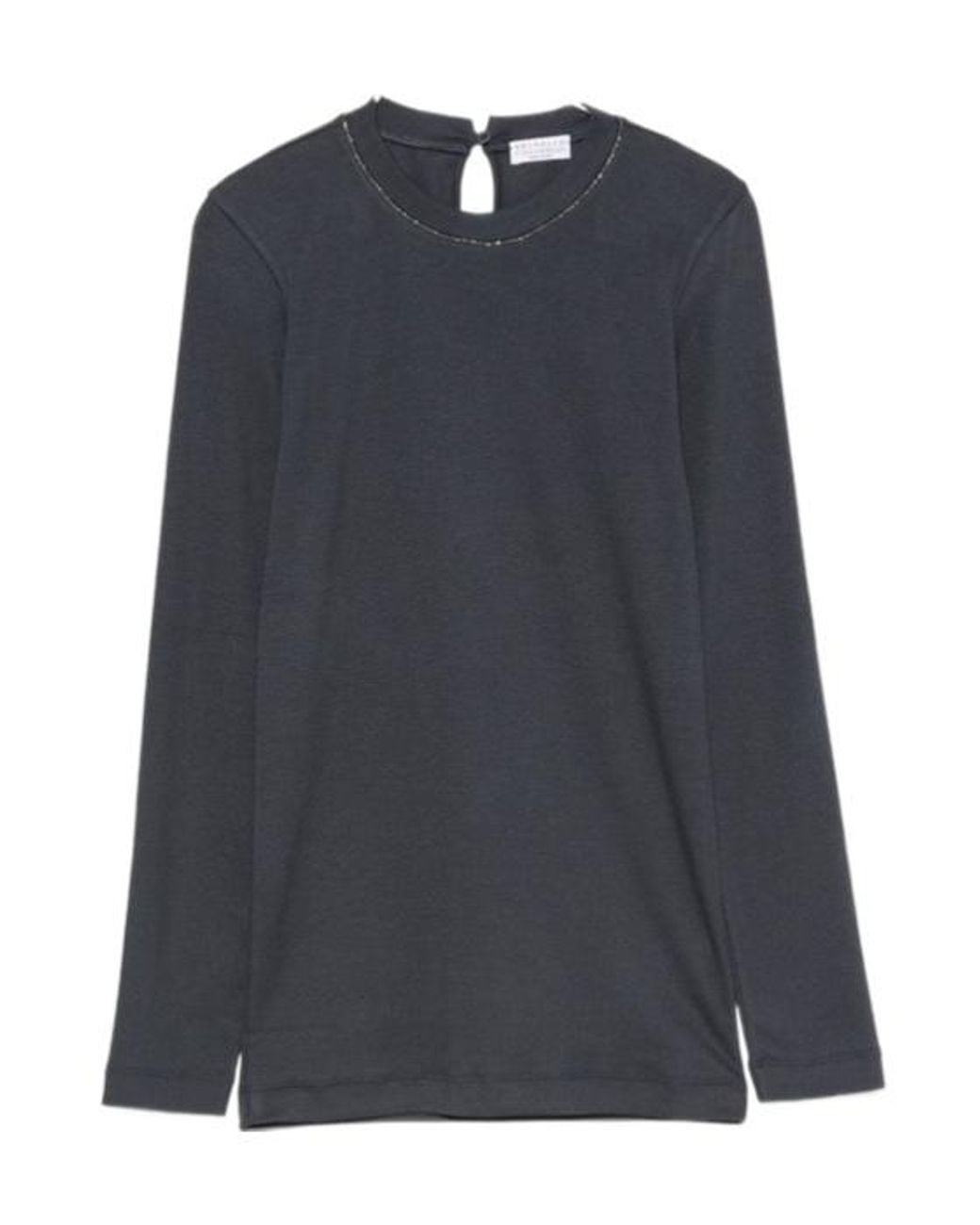 Brunello Cucinelli Blue Monili-Trim Long-Sleeve T-Shirt