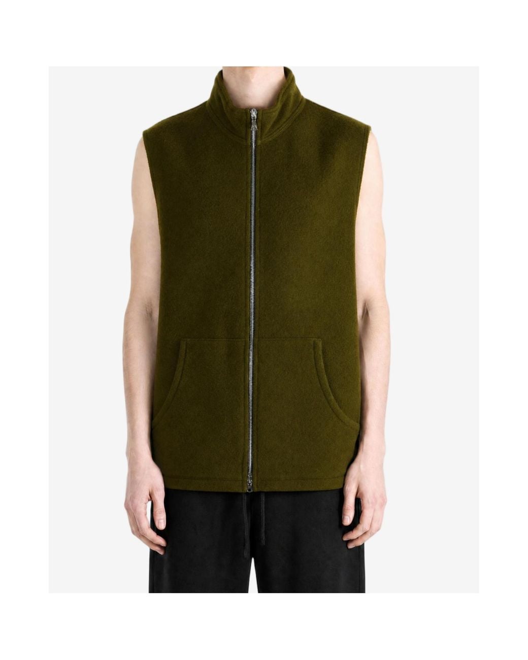 Rier Green Zip-Up High Neck Vest for men