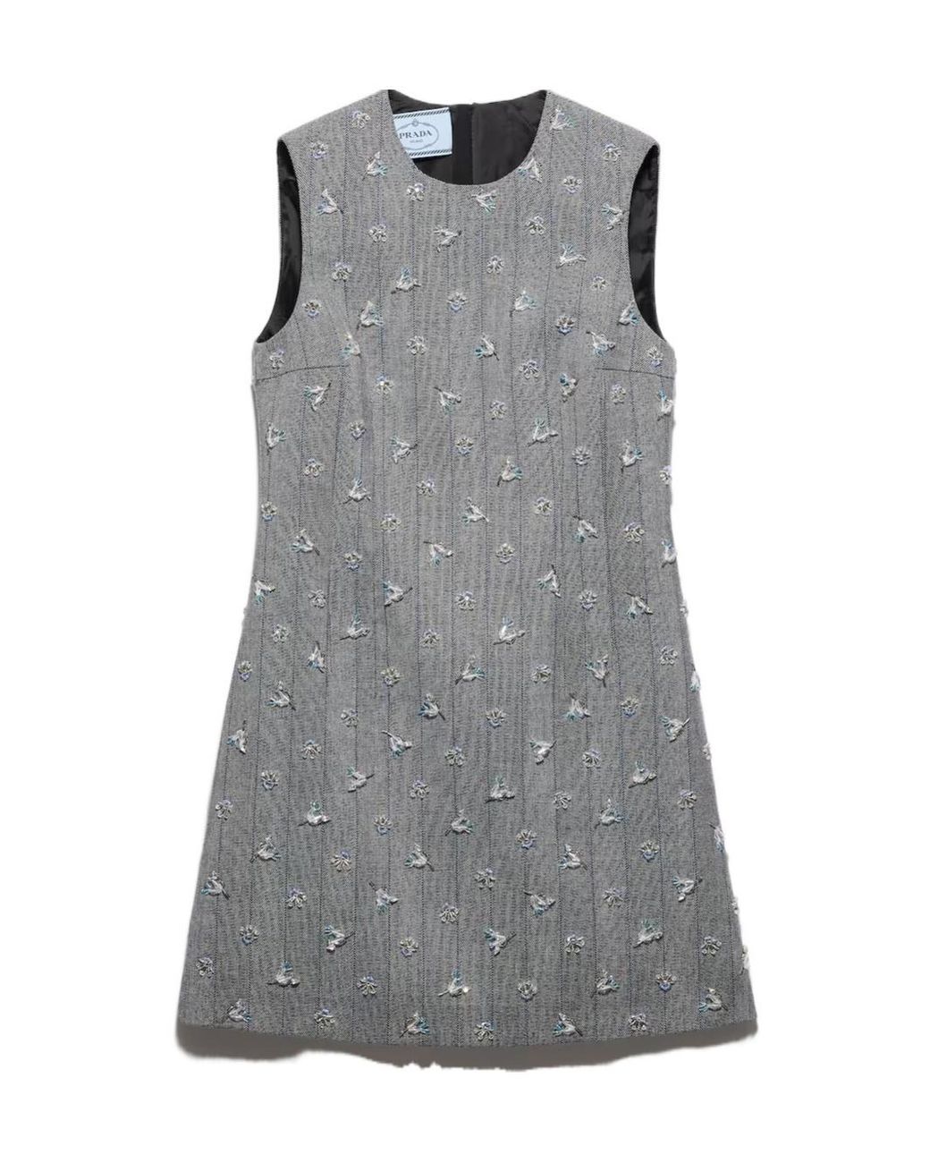 Prada Gray Embroidered Pinstripe Mini-Dress
