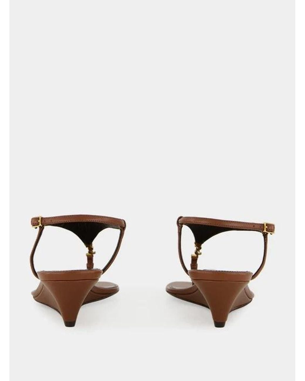Saint Laurent Brown 40Mm Cassandre-Plaque Leather Sandals