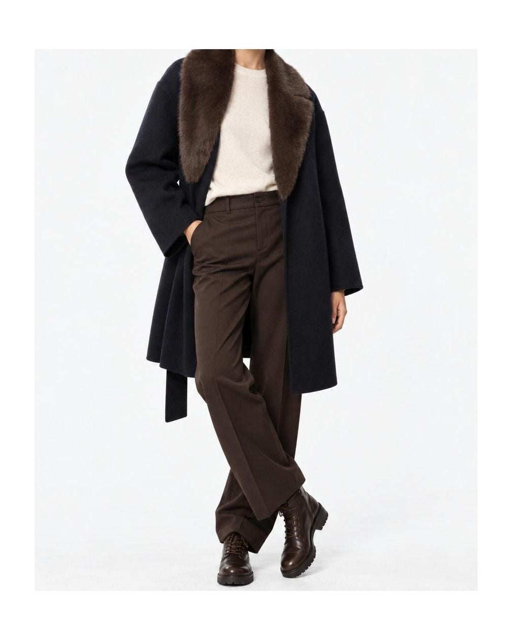 P.A.R.O.S.H. Blue Faux-Fur Collar Belted Coat