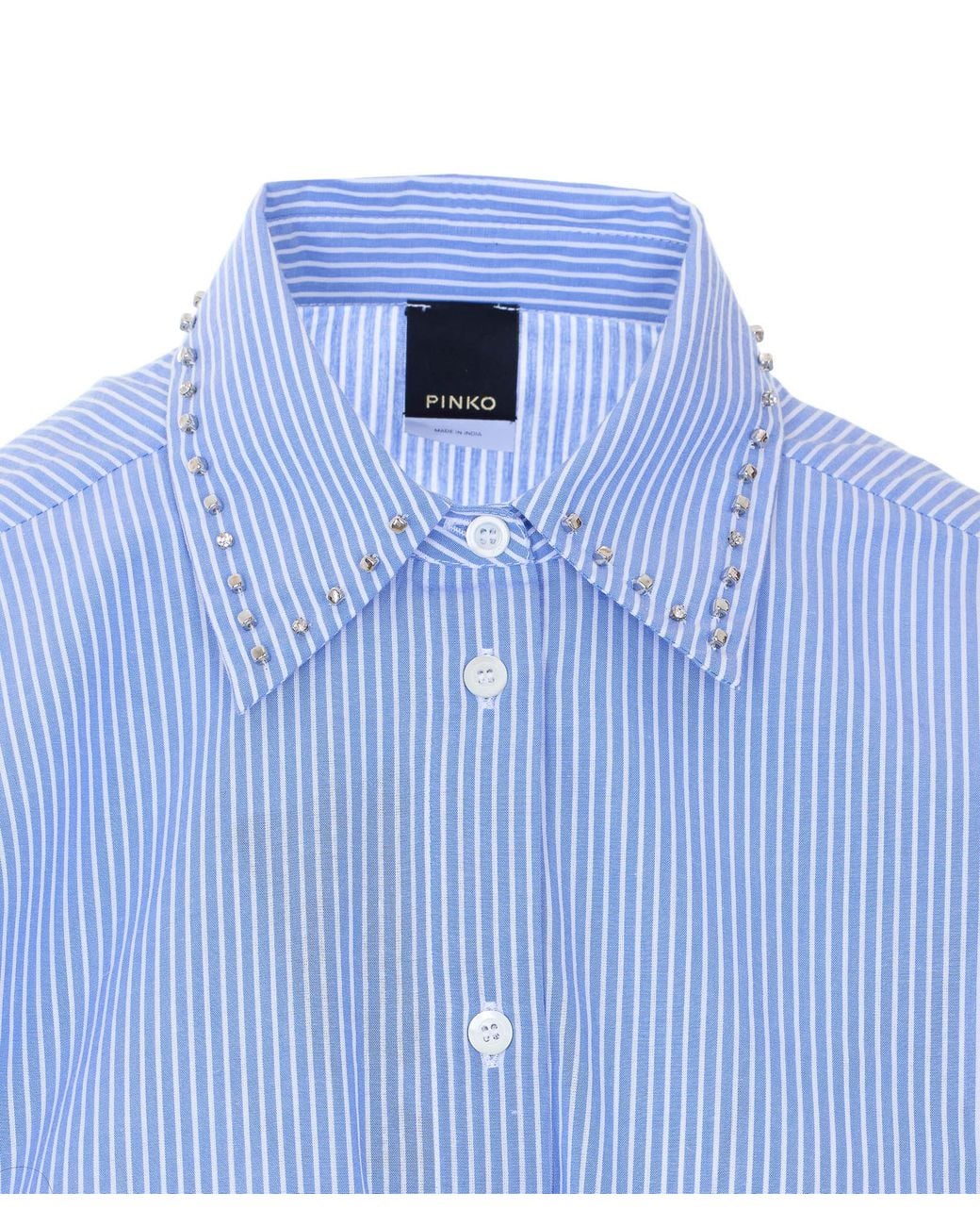 Pinko Blue Striped Rhinestone-Collar Cropped Top