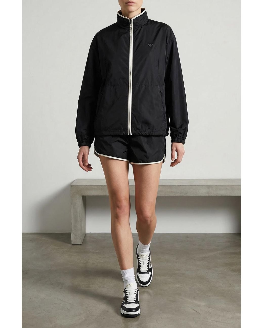 Prada Gray Logo Plaque Elasticated-Waistband Shorts
